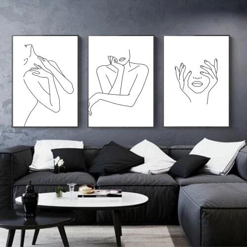 Female Body Canvas Poster Hand Face Lips Line Wall Art Print Abstract Painting Figure Woman Wall Pictures Living Room Home Decor
