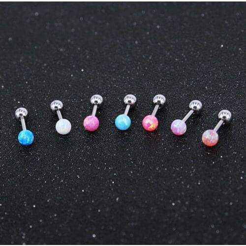 1Pc Internal Thread Opal Stone Ear Lip Stud Ring Opal Ear Cartilage Tragus Helix Earring Piercing Body Jewelry