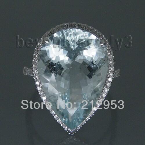 LANMI Women Topaz Ring Pear Vintage Pear 9x14mm Solid 14Kt White Gold Natural Topaz Ring WU097