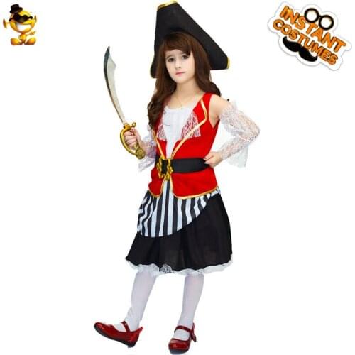Purim Girl Pirate Cosplay Costume Children Halloween Party Skirt Little Girl Retro Luxury Pirate Fancy Dress Suit New Years Gift