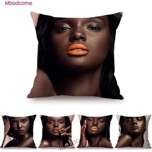 Pretty Fashionable Black African Girl Beautiful Face Modern Art Home Decoration Sofa Pillow Case Car Cotton Linen Cushion Cover