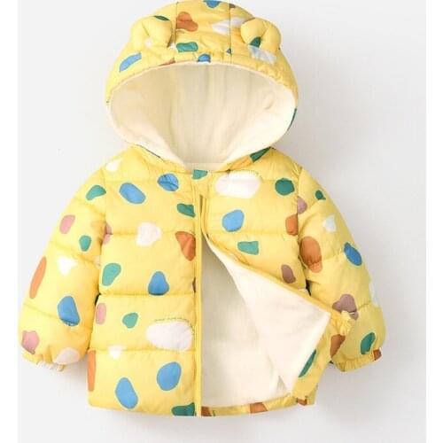 Baby Girls Jacket Kids Thick Down Coats With Ear Hoodie Spring Girl Cute Clothes Infant Childrens Clothing for Boy Printed Coat