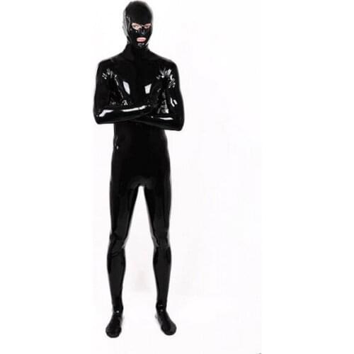 0.4MM Thickness Latex Catsuit Sexy Latex Rubber Full Cover Bodysuit Enclosed Latex Overalls Suit Back Zip(Black Color S/M/L/XL)