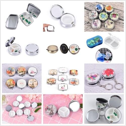 Metal Pill Cutter Medicine Organizer Sliver Tower Clock Round Shape Folding Pill Case Portable Pill Box Makeup Storage Container