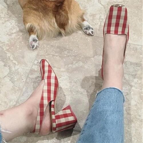 Fashion Plaid Women Pumps Metal Square Toe High Heels Slingback Ladies Summer Sandals Dress Shoes Woman Stiletto Valentine Shoes