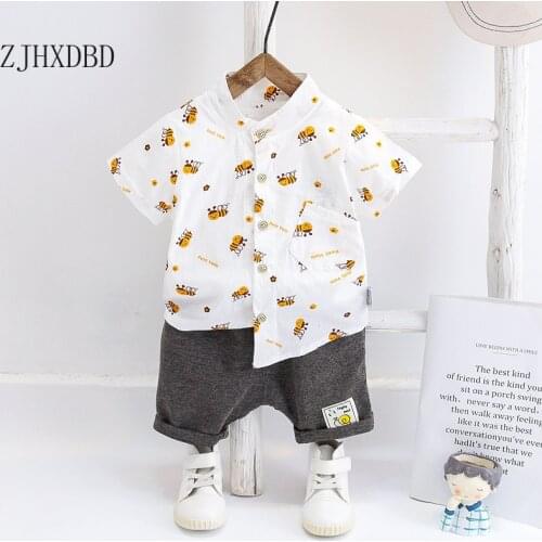 2020 New Baby Shirt Clothing Set Boys Girls Cute Summer Casual Wear Set Cartoon Bee Top Solid Set Childrens Clothes 1-4 Years