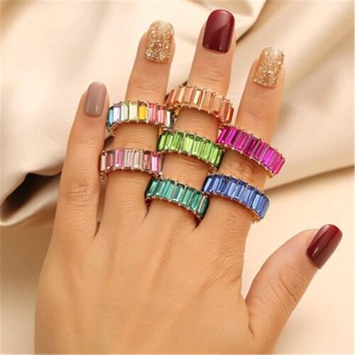 2021 New 13 Colors Rainbow Ring Gold Trendy Crystal Rings for Women Luxury 14 Cz K Zircon Wholesale Jewelry Accessories