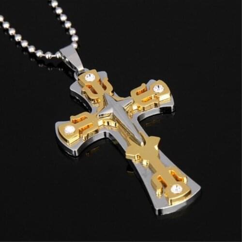 New Fashion Big Cross Necklace for Men Creative Three-layer Cross Pendant Necklace with Crystal Necklace Jewelry Gifts for Men