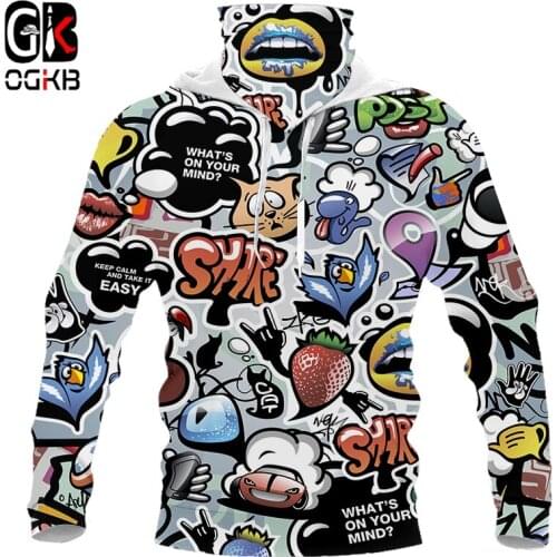 OGKB 3D Mask Hoodies Graffiti Printed Autumn Long Sleeves Sweatshirts With Mask Streetwear Art Homme Mens Pullover Dropshipping