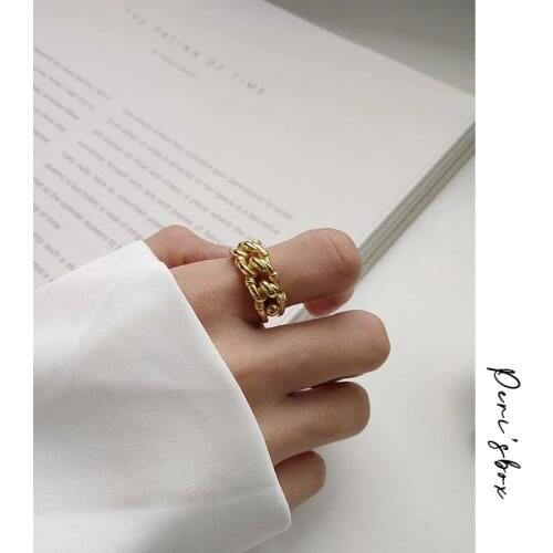 PerisBox 925 Sterling Sliver Band Chains Stack Rings for Women Statement Solid Hollow Rings Chunky Adjustable Layering Rings