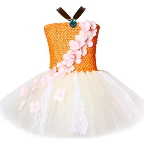 Princess Girls Moana Tutu Dress Children Birthday Party Dress Up Lace Tulle Flowers Girl Dress Kids Halloween Cosplay Costumes