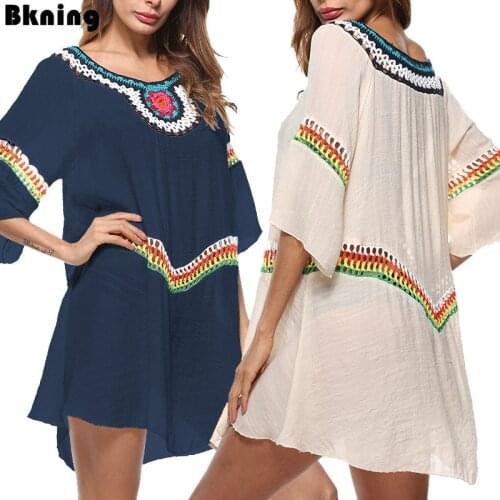 Bkning Half Sleeve Beach Dress Cotton Dresses Beach May Women Swimsuit Swimwear Cover Ups Swim Suit Tunics White Wear 2018 Sey