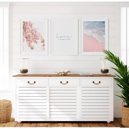 Simple Nordic small fresh pink sea beach cherry art poster living room porch decoration picture canvas print mural