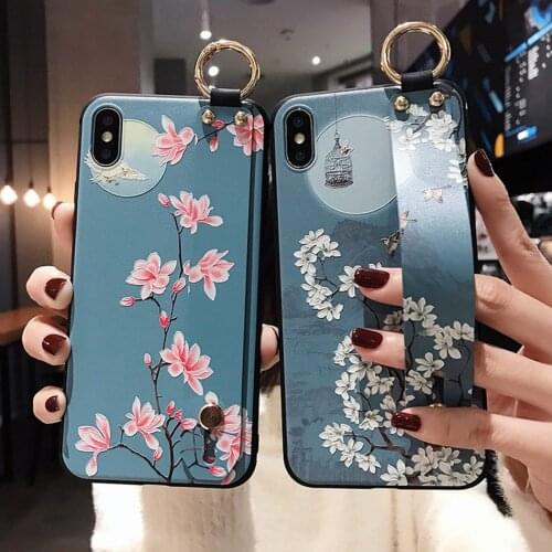 Luxury Flower Wrist Strap Case For Samsung S20 Plus Case S20 Ultra Soft TPU Holder Cover For Samsung A50 A30 A20 A30s M10S Cases