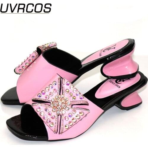 Latest Design Plus Size Shoes Women Heel Woman Sandals 2021 Summer Nigerian Women Party Wedding Pumps Decorated with Rhinestone