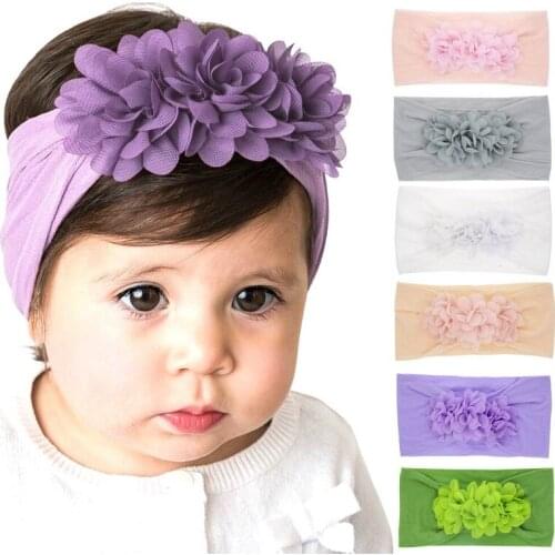 Chiffon Flower Headband New Baby headbands wide nylon head wraps Girls headbands Cable Knit Nylon Headwrap Knot bow HB265D