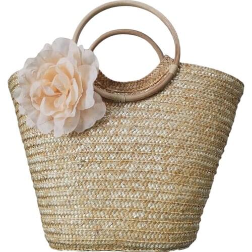 Summer Handmade Bags for Women Beach Weaving Ladies Rattan Straw Bag Wrapped Beach Bag Handbags Totes