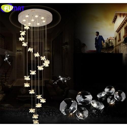 FUMAT crystal K9 club flower ceiling lamp garland light stairs led g4 lamps spiral model style for villadom stainless steel base