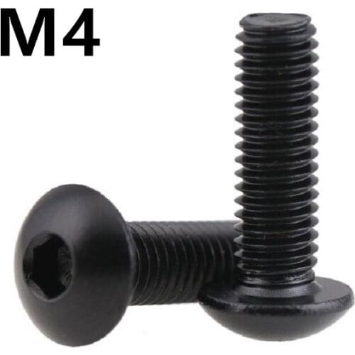 1000/500/100PCS M4x5/6/80mm GB70.2 Black 304 Stainless Steel Round Head Screws Mushroom Hexagon Socket Button Head Screw ISO7380