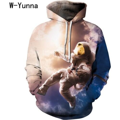 W-Yunna Harajuku Hooded Pullover Tracksuits Astronaut Print Women Hoodies Long Sleeves Pockets Hoody 2019 Ladies Tracksuits
