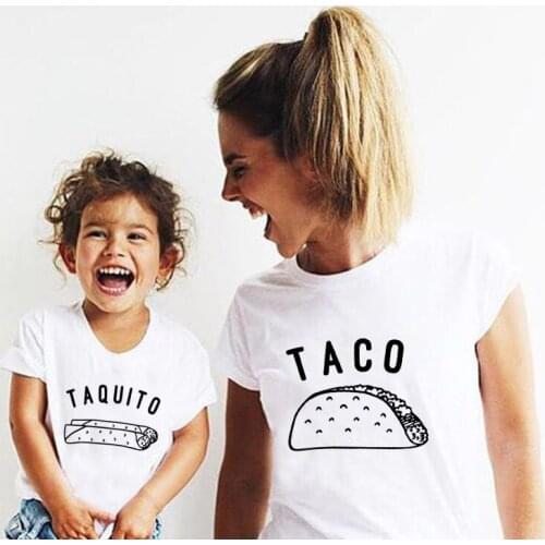 Taco and Taquito Funny Family Matching Tshirts Mommy and Me Shirt Summer Casual Mom and Daughter Baby Matching Tee Outfits