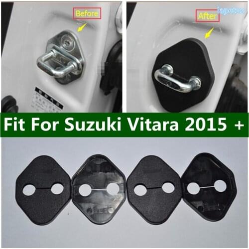 Lapetus Car Inner Door Lock Protector Decoration Frame Cover Trim Black For Suzuki Vitara 2015 - 2021 Plastic Interior Parts