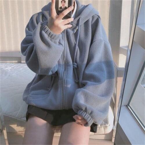 2021 Oversized Jackets Women Thicker Winter Soft Simple Korean Trendy Zipper Teens Outwear College Ladies Coats All-match H307