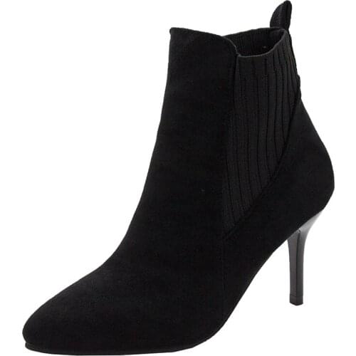 Chelsea Boots Stiletto Flock Boots Women Spring And Autumn Single Shoes Children 2019 Autumn Ins Net Red Thin Shoes