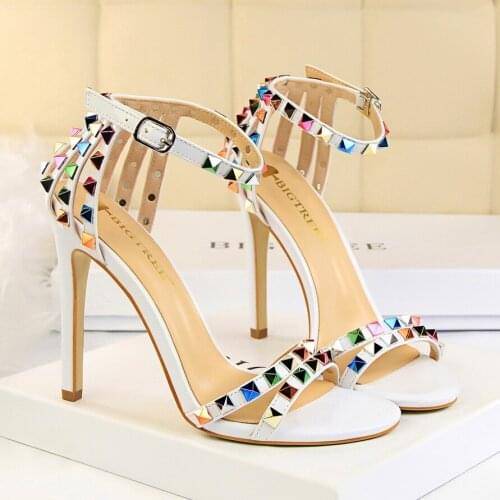 Women Rivet High Heels Female Roman Slippers Shoes Sexy Ankle Summer Shoes Peep Toe women pumps Sandal 2020