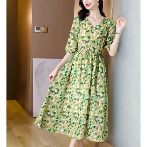 Summer Boho Beach Print Ramie Vacation Dress 2021 Women Vintage Casual Hepburn Midi Dress Elegant Bodycon Party Runway Vestidos