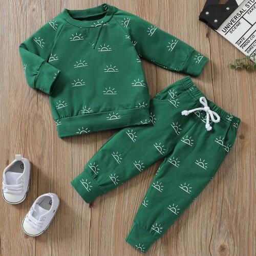 Winter Newborn Baby Girls Boys 2PCS Sunset Unsex Clothes Lounge Set Long Sleeve Sweater Pants Outfits Set 3 16 18 24 Month