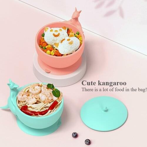 1 Set Of Silicone Tableware Baby Feeding Bowl Set Children Learning Bowl Set Wooden Fork Spoon Drop Bowl