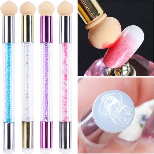1pcs Dual Sponge Head Silicone Stamper Gradient Nail Pen Brush Glitter Powder Handle For Nail Gel Polish Blooming Stamping SA944