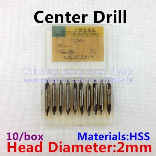 10 / box, 60-degree center drill, without protective cone composite center drill 60 degrees, high-speed steel HSS. 2mm