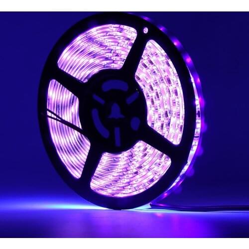 12V 5050 SMD UV 395-405nm Ultraviolet waterproof Purple Led Flexible Strip Light Tape Black lamp lighting