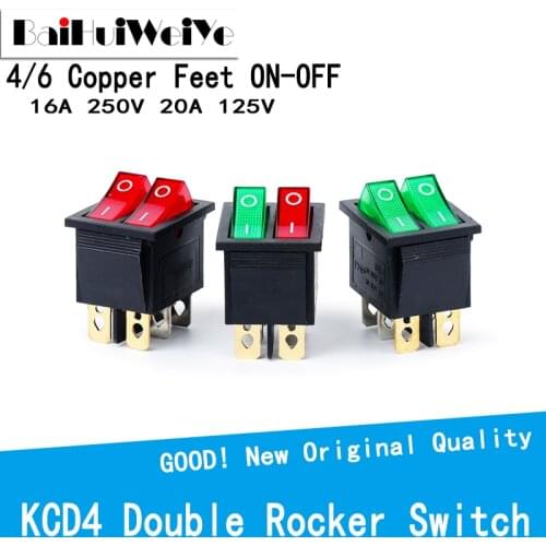 2PCS KCD6 4PIN 6PIN AC 16A 250V 20A 125V Double Light Switch Rocker Switch ON-OFF KCD6 Boat Power Switch 25*31MM button Ship