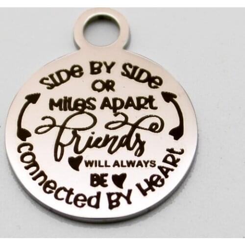 20pcs Miles Apart Charms Stainless Steel Pendant Connected By Heart Best Friends Charm DIY Handmade Accessories