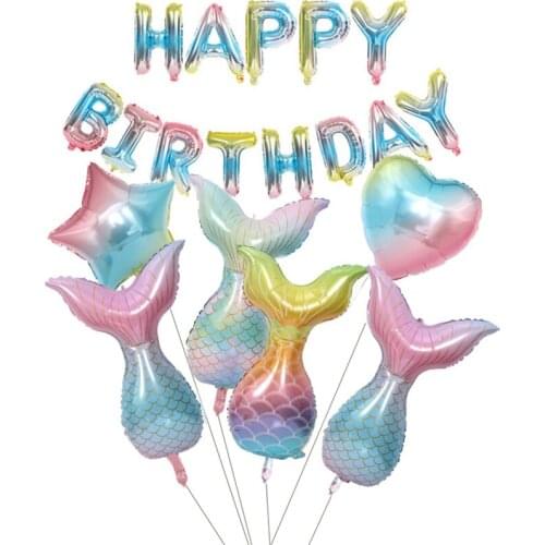21pcs/lot Mermaid Party Balloons Gradient Multicolor Foil Balloon Birthday Party Docerations Baby Shower Docer Helium GloboDGU33