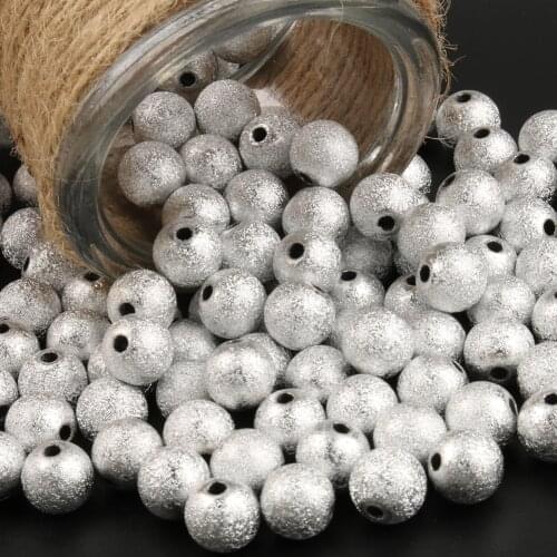4 6 8 10 12mm Silver Plated Stardust Acrylic Round Ball Spacer Beads Round Ball End Seed Beads For Jewelry DIY Making Bracelet