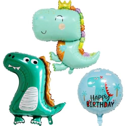 50pcs/lot Cute crown dinosaur Foil balloon 18 inch Round Birthday party decoration Kids toy wholesale Helium balloon baby shower