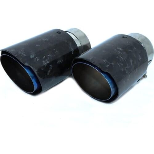 Car Glossy Carbon Fiber Muffler Tip Exhaust System Pipe Mufflers Nozzle Universal Straight Stainless Blue dz009