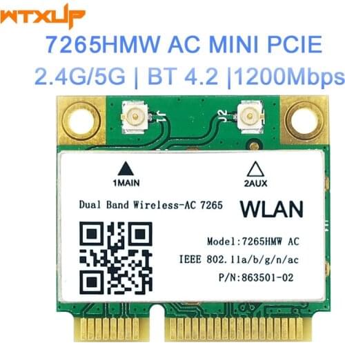 1200Mbps Wireless AC7265 Half Mini PCI-E Wifi Card Bluetooth 4.2 802.11ac 7265HMW Dual Band 2.4G 5Ghz Adapter For Laptop
