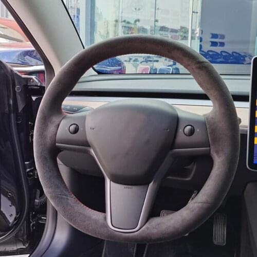 Applicable to For Tesla Model 3 Model Y manual stitched steering wheel cover leather skid fur cover