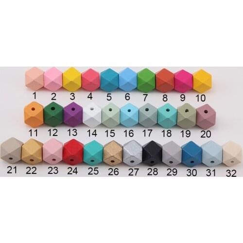 20mm DIY Geometric Wooden Beads Rainbow Color 100Pcs/lot