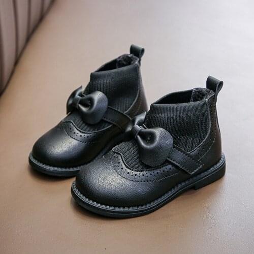Bow Kids Warm Sock Ankle Knitting Boots For Baby Girls ChildrenS Winter Shoes For Snow Boots Little Girls 2020 1 2 3 4 5 6 Year
