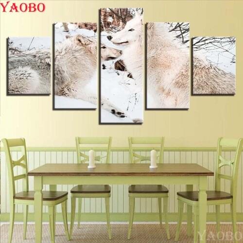 DIY diamond painting Animal Wolves full square round diamond embroidery 5pcs Wall Pictures For Home Decoration Kids Room Decor