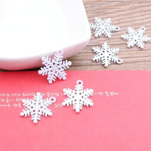 Diy Jewelry Pendants Accessory 50pcs/lot White Spray painting Printing Alloy Cartoon snowflake Shape Metal Flowers Charms