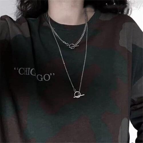 Hip hopjewelry with double layered wear OT buckle long necklace short neck chain clavicle sweater chain for trendy men and women