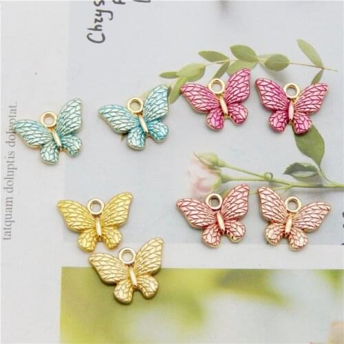 Julie Wang 4PCS Small Butterfly Charms Zinc Alloy Gold Tone Mixed Colors Pendant Bracelet Jewelry Making Accessory