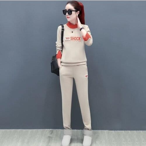 Autumn Women Letter 2 Piece Set Pants Suit Tracksuit Sweatshirts Office Lady Long Sleeve Suit Tops+pants Sporting Suit Female